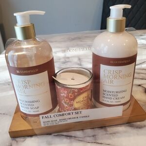 Crisp Morning Air Fall Comfort Set, Nourishing Hand Soap, Hand Cream and Candle